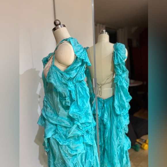 Elegant Backless Turquoise Dress - Picture 6 of 8